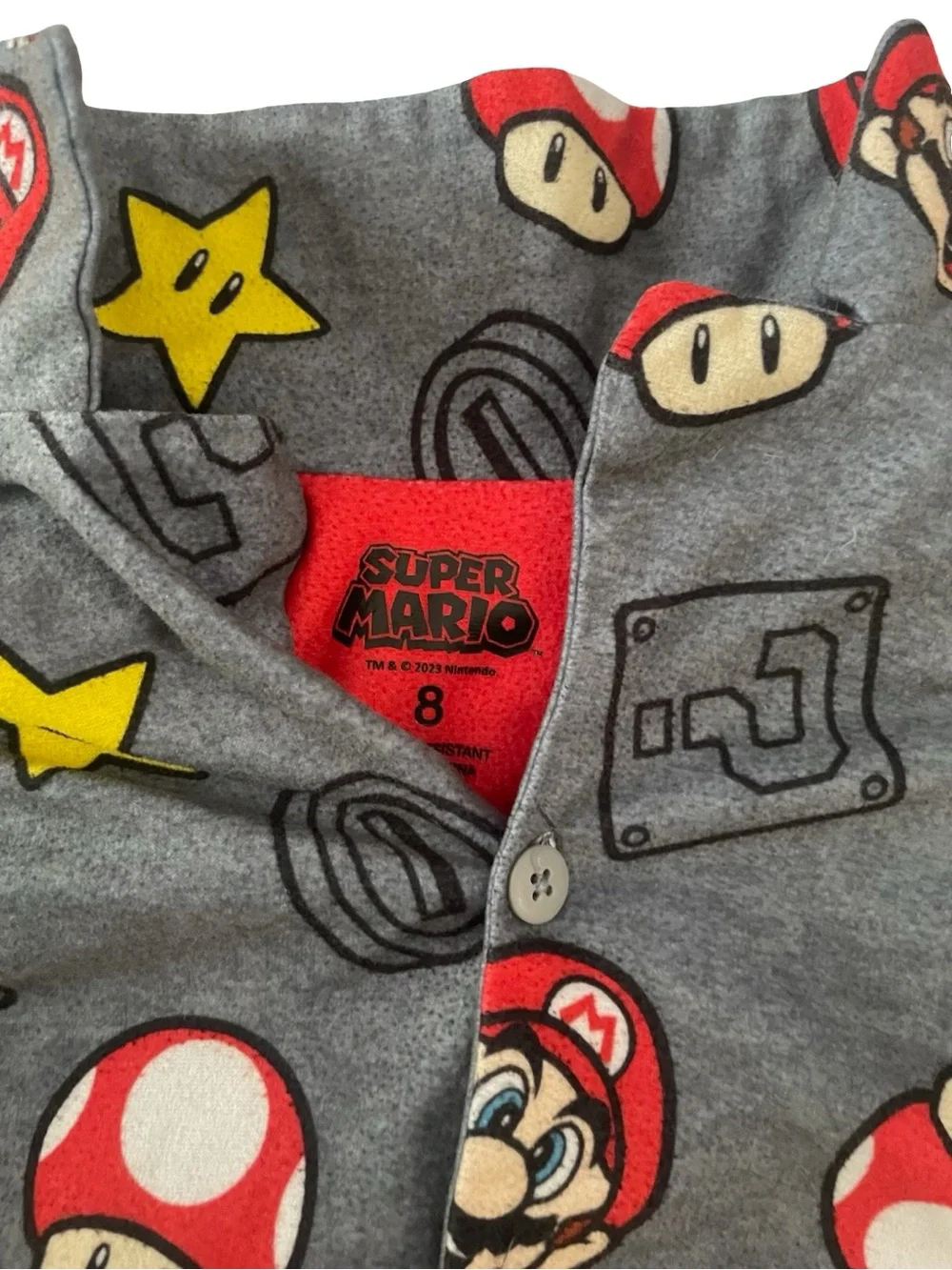 Nintendo Gray Super Mario Fleece Pajama Set with Red, Yellow & White Accents